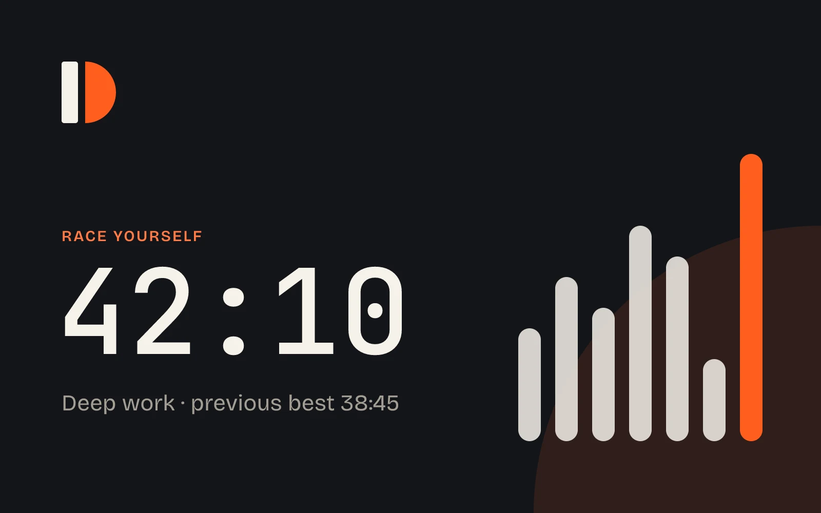 The race timer on a dark background with seven bars for the week, today’s bar the tallest.